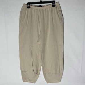 E-Retro Beige Baggy Capri Pants W Elastic Waist XL